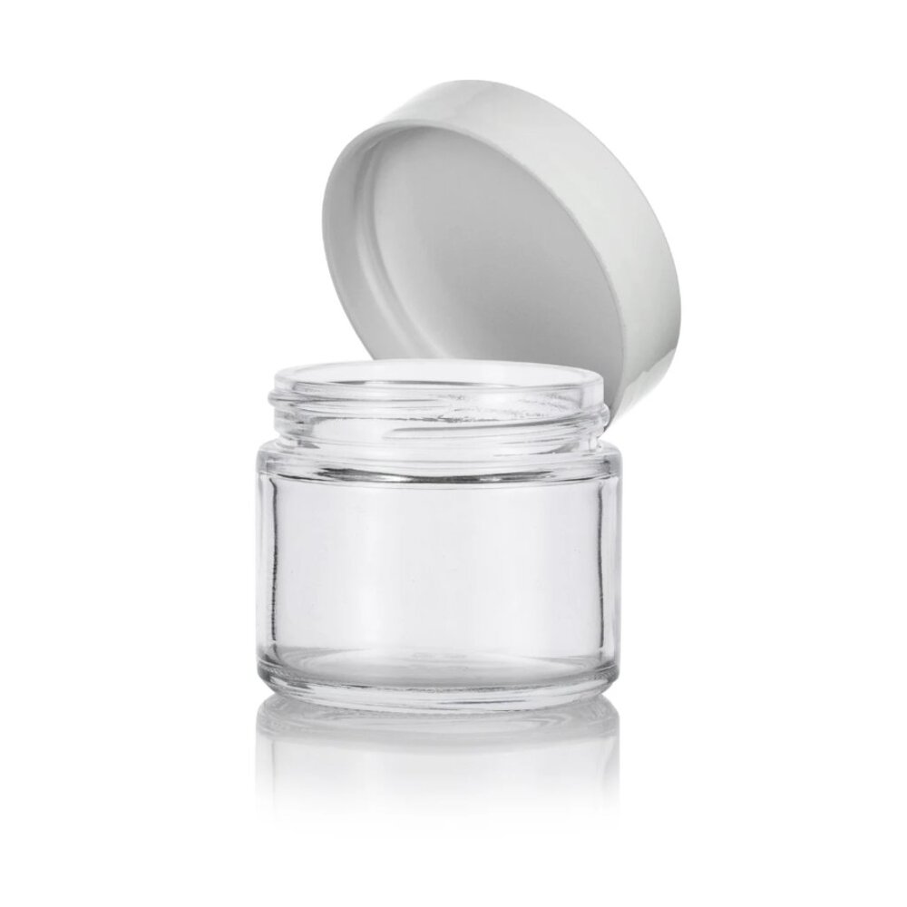 ⭐️ $10  - SET of 10 - STRAIGHT-SIDED CLEAR GLASS JARS WITH WHITE LIDS - 2oz - Picture 2 of 3